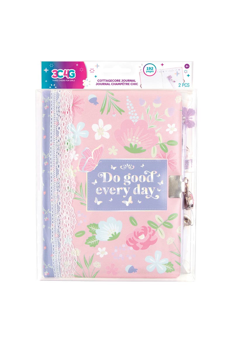 Cottagecore Floral Locking Journal & Pen With Butterfly Charm Pen, Main, color, Multicolored