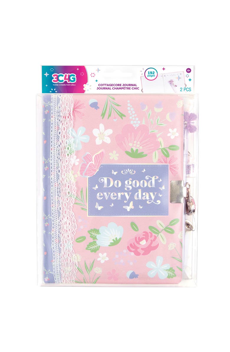 Three Cheers For Girls Cottagecore Floral Locking Journal & Pen With Butterfly Charm Pen, Main, color, Multicolored