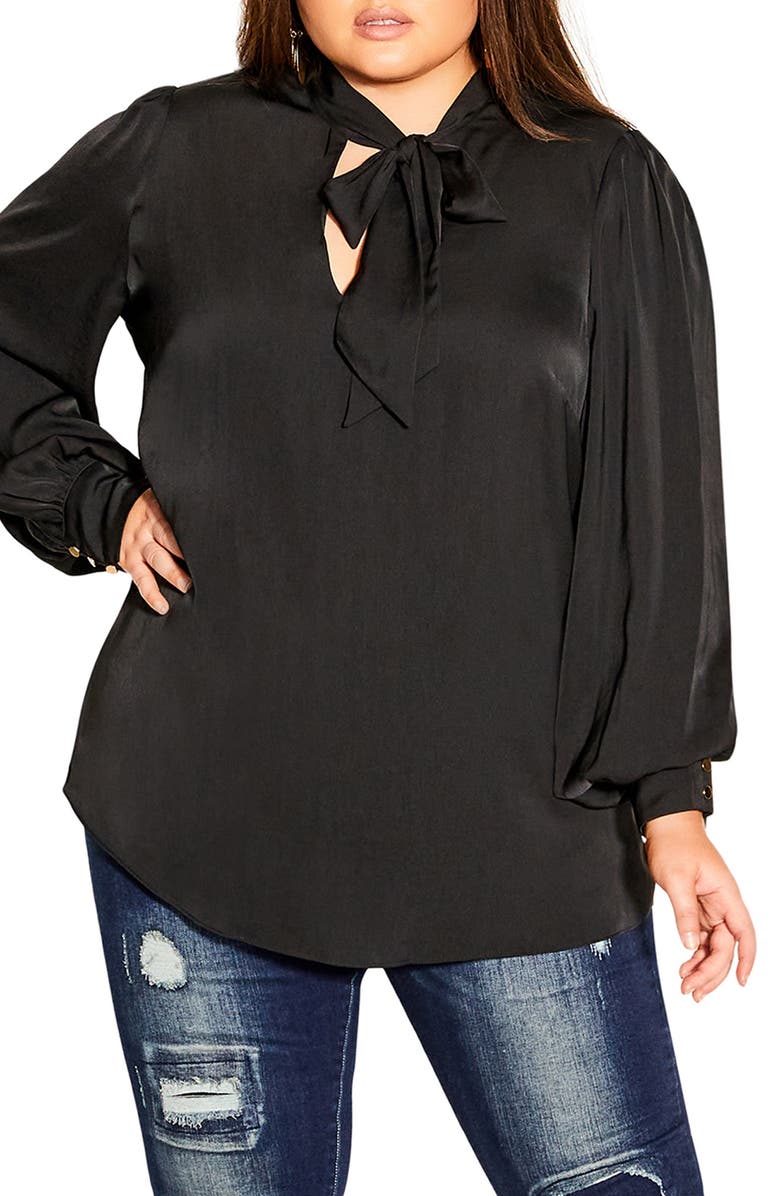 City Chic In Awe Tie Neck Blouse, Main, color, 