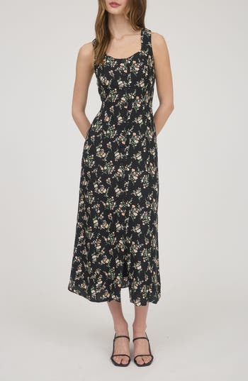 BLU PEPPER BLU PEPPER FLORAL SLEEVELESS BUTTON FRONT MIDI DRESS 