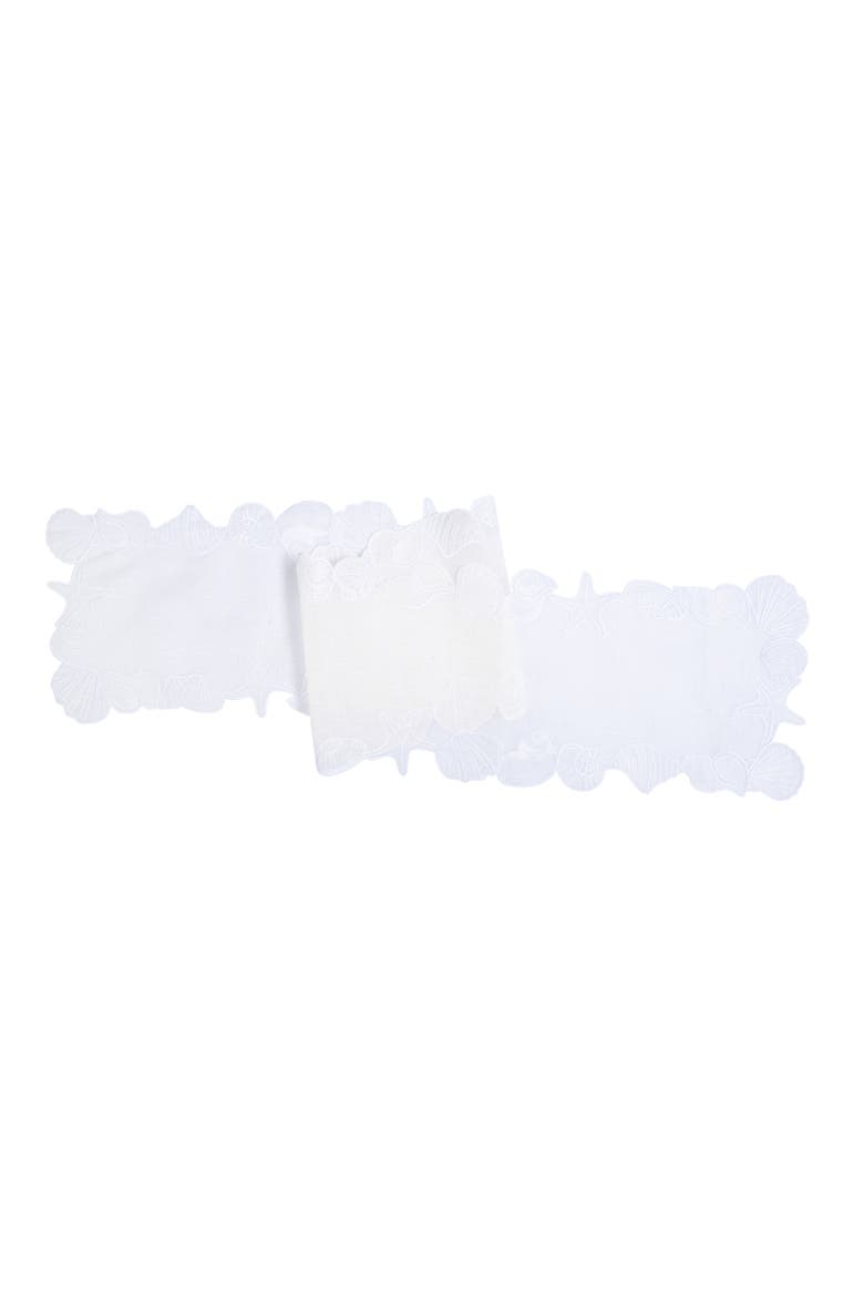 Shells Cutwork Clear Sheer Machine Washable Novelty Shaped Table Runner 12" x 68", Main, color, Blue