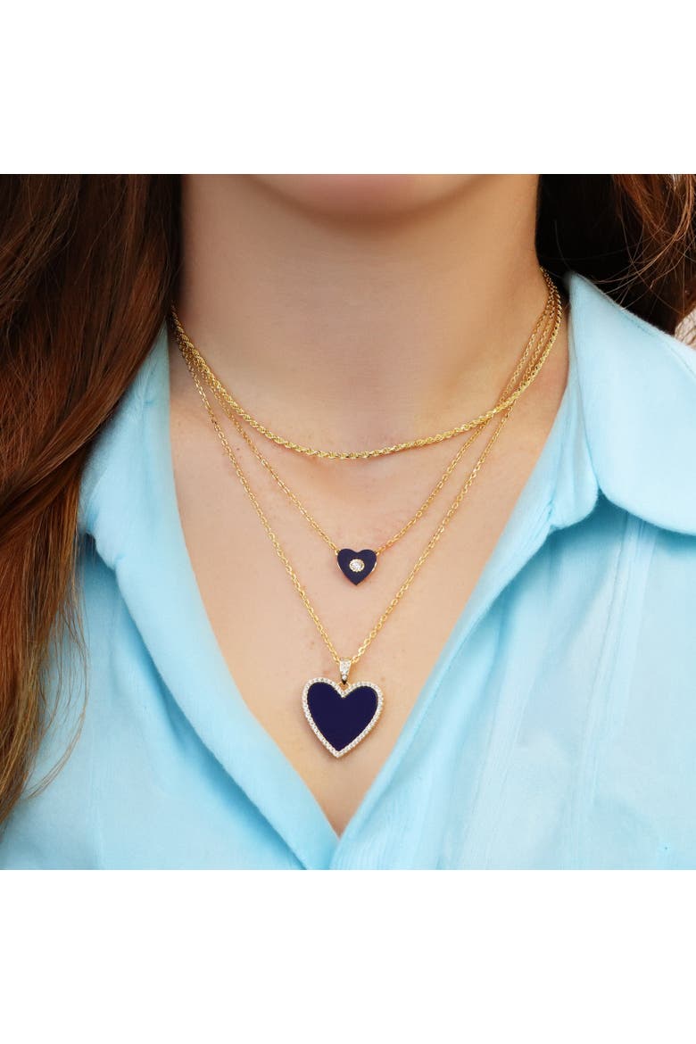 Lapis CZ Single Heart Necklace, Alternate, color, Lapis
