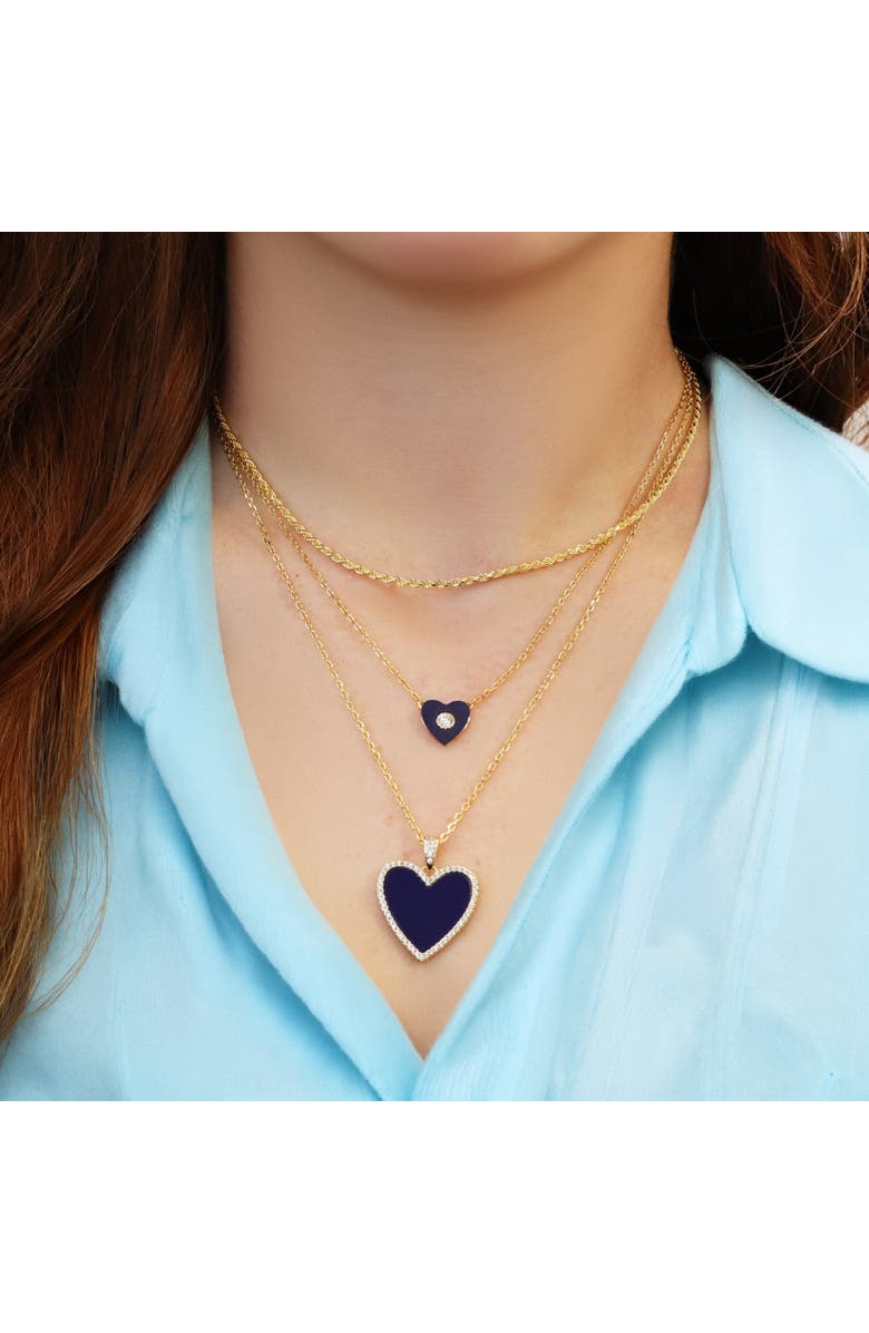 The Lovery Fine Jewelry Lapis CZ Single Heart Necklace, Alternate, color, Lapis