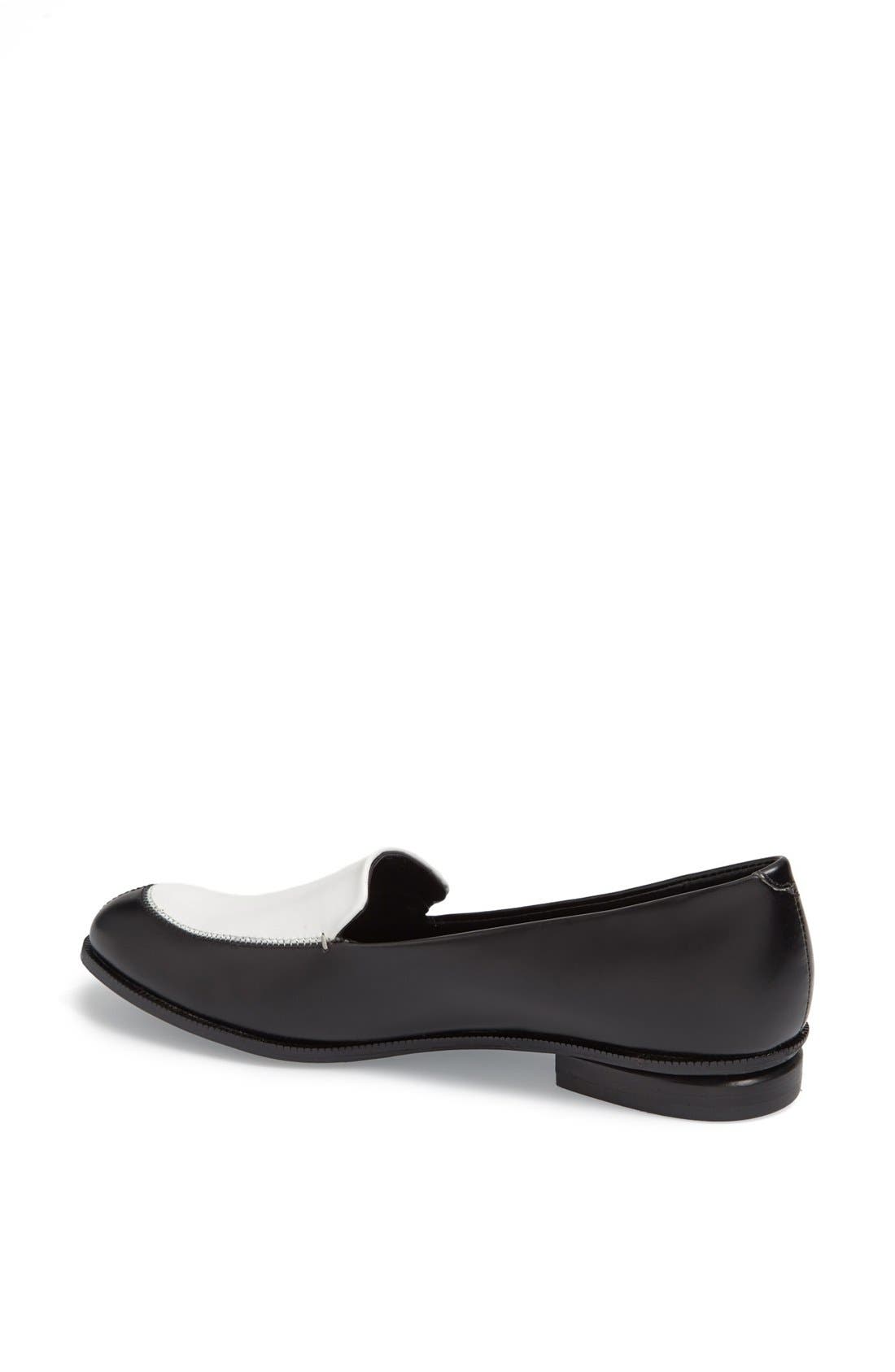 'Hudson' Leather Flat, Alternate, color, BLACK/ WHITE