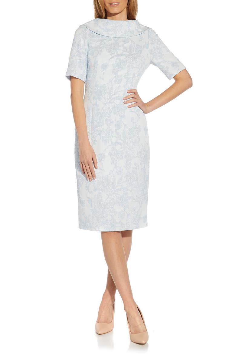 Floral Matelassé Cocktail Dress, Main, color, BLUE MIST
