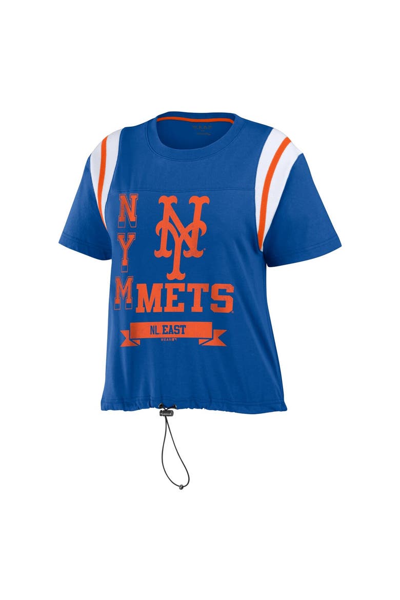 Women's WEAR by Erin Andrews Royal New York Mets Cinched Colorblock T-Shirt, Alternate, color, Royal