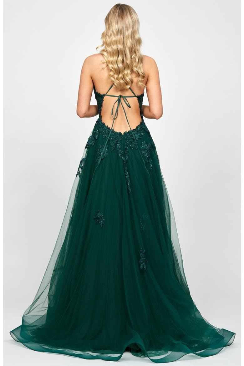 Alie Plunging Ball Gown, Alternate, color, DARK GREEN