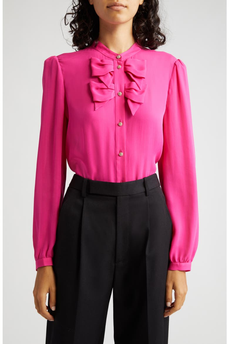 Sasha Silk Button-Up Top, Main, color, HOT FUCHSIA