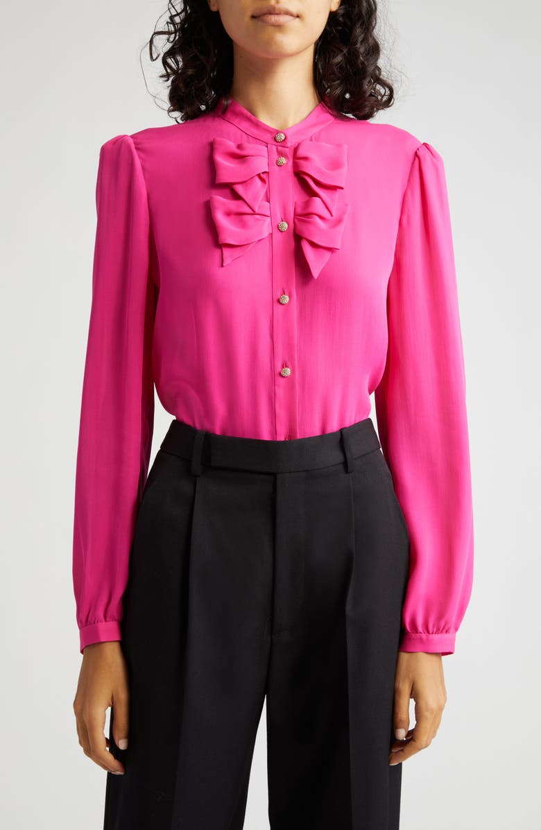 SALONI Sasha Silk Button-Up Top, Main, color, Hot Fuchsia