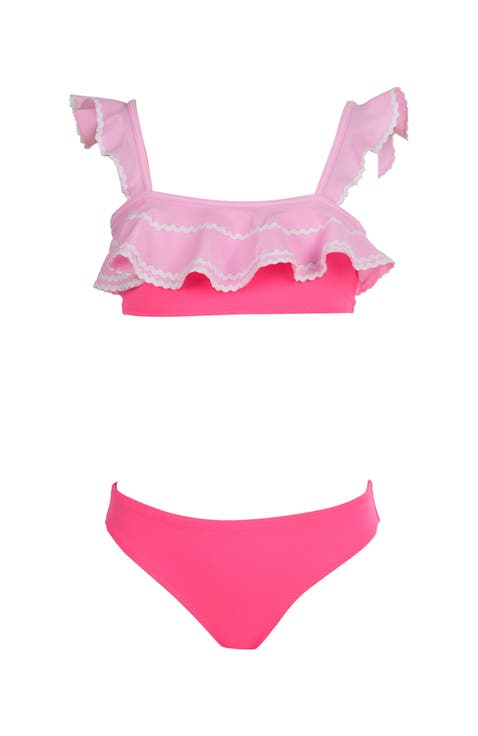 Bandeau Tiered Ruffle Color-Blocked Two-Piece Bikini