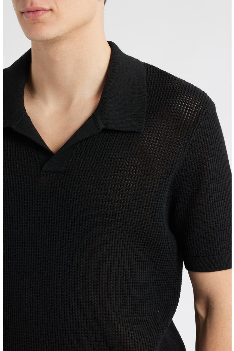 Open Knit Polo Sweater, Alternate, color, BLACK