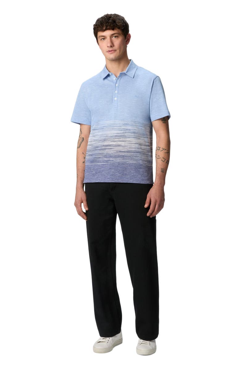 Missoni Slub Cotton And Linen Polo Shirt With Zigzag Embroidery, Main, color, Blue