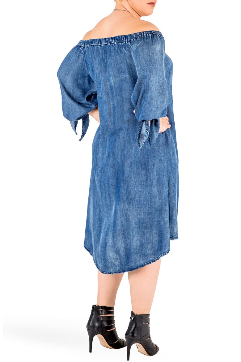 Julie Off the Shoulder Denim Dress, Alternate, color, FROZEN POND