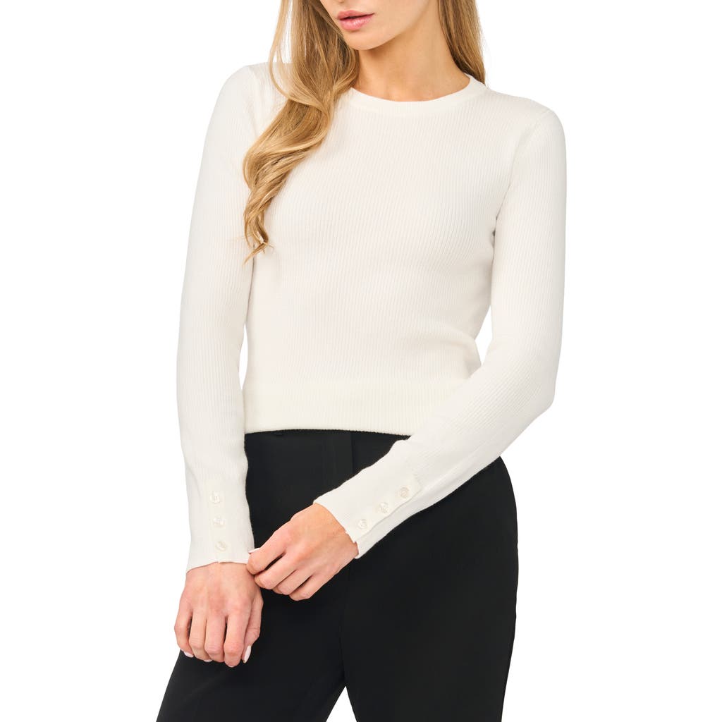 Halogenr Halogen(r) Button Cuff Rib Crewneck Sweater In New Ivory
