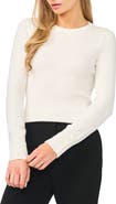 Halogen® Button Cuff Rib Crewneck Sweater