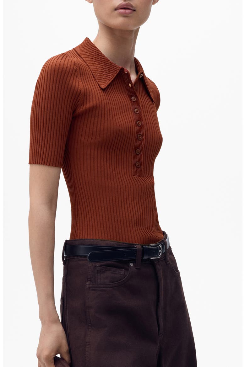 Rib Short Sleeve Polo Sweater, Main, color, RUSSET