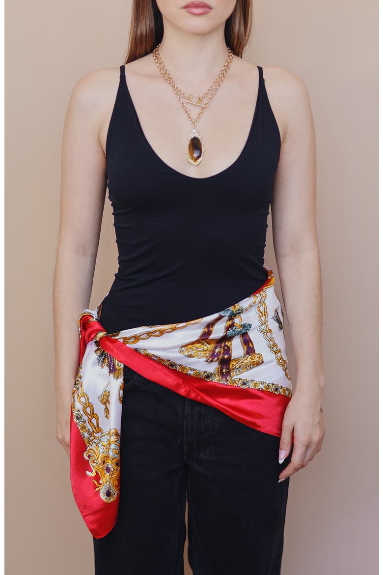 Chain Print Square Scarf, Main, color, RED/ GOLD