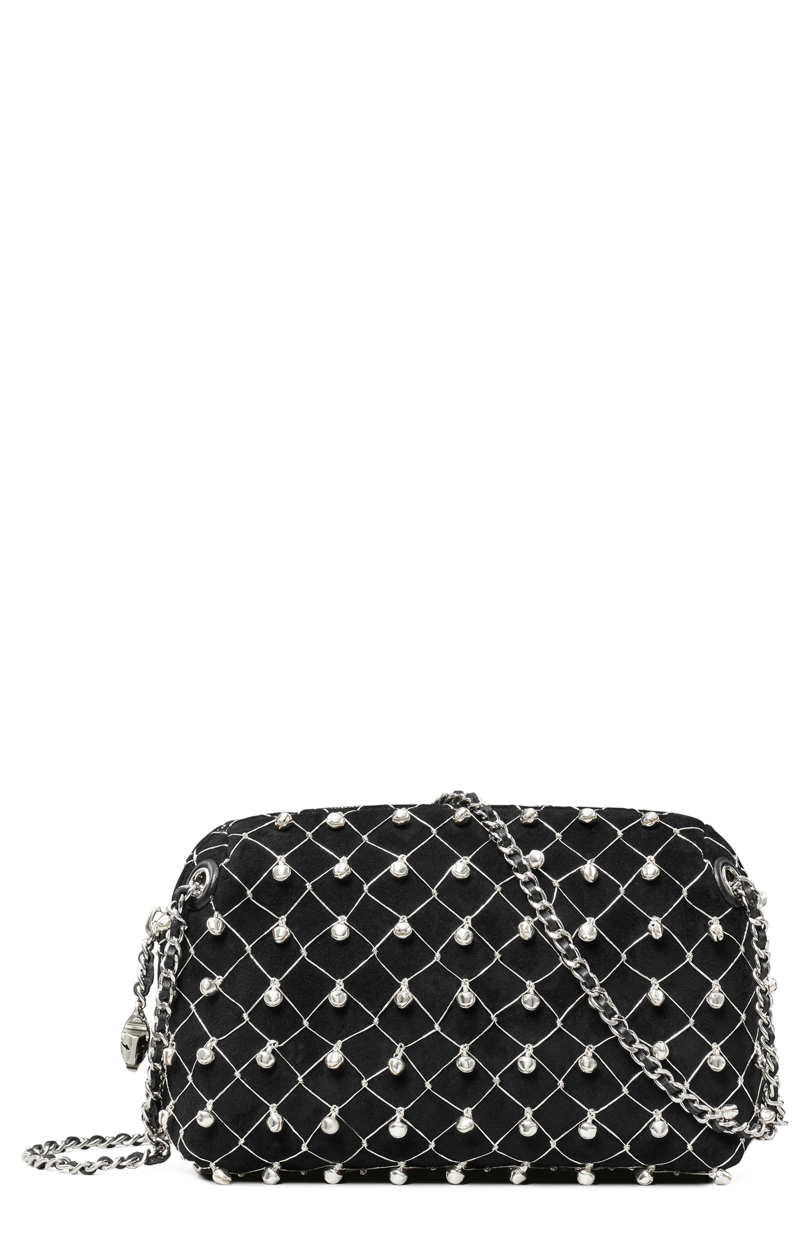 Tory Burch Fleming Bell Soft Suede Crossbody Bag, Main, color, Black