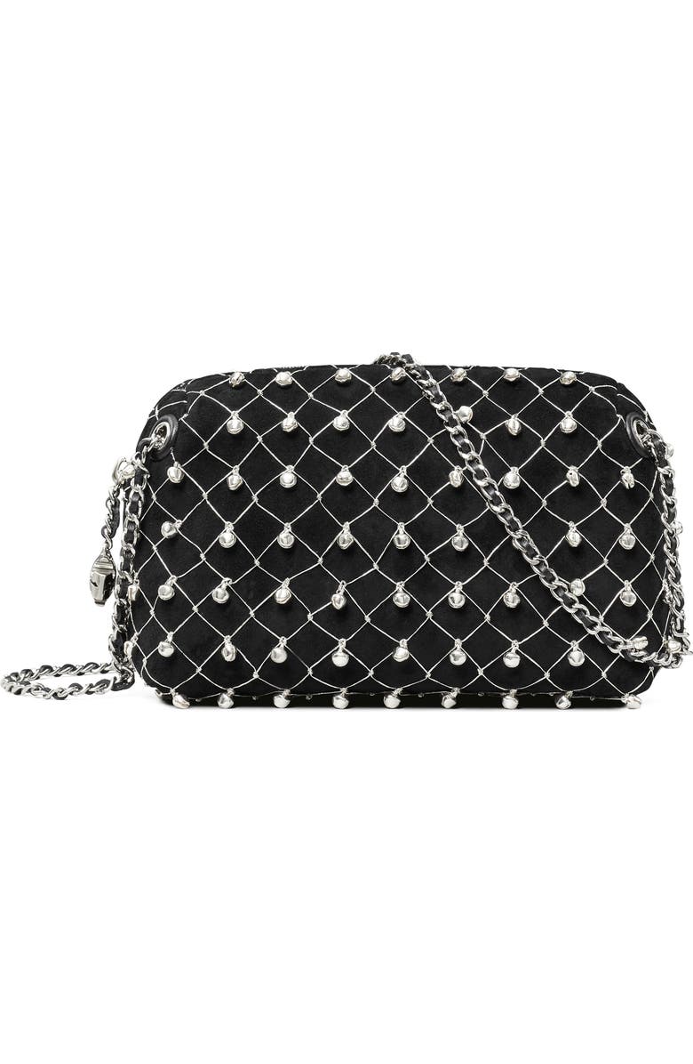 Tory Burch Fleming Bell Soft Suede Crossbody Bag, Main, color, Black