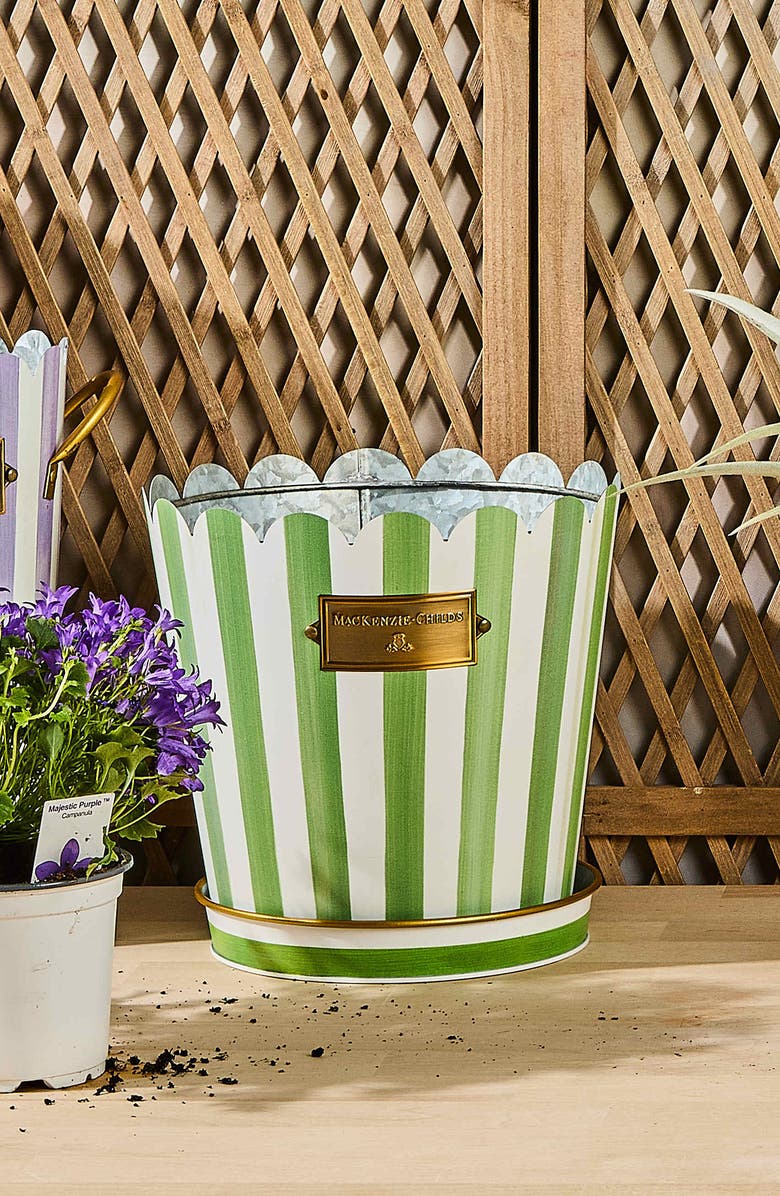 MACKENZIE CHILDS Grass Green Stripe Set of 3 Pots & Saucers, Alternate, color, Green