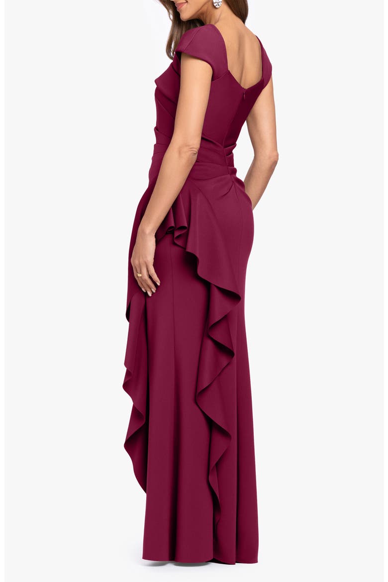 Asymmetric Neck Scuba Knit Trumpet Gown, Alternate, color, WINE