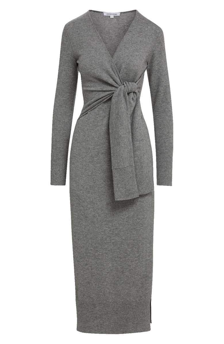 Veronica Beard Salomez Tie Waist Long Sleeve Maxi Sweater Dress, Alternate, color, Medium Heather Grey