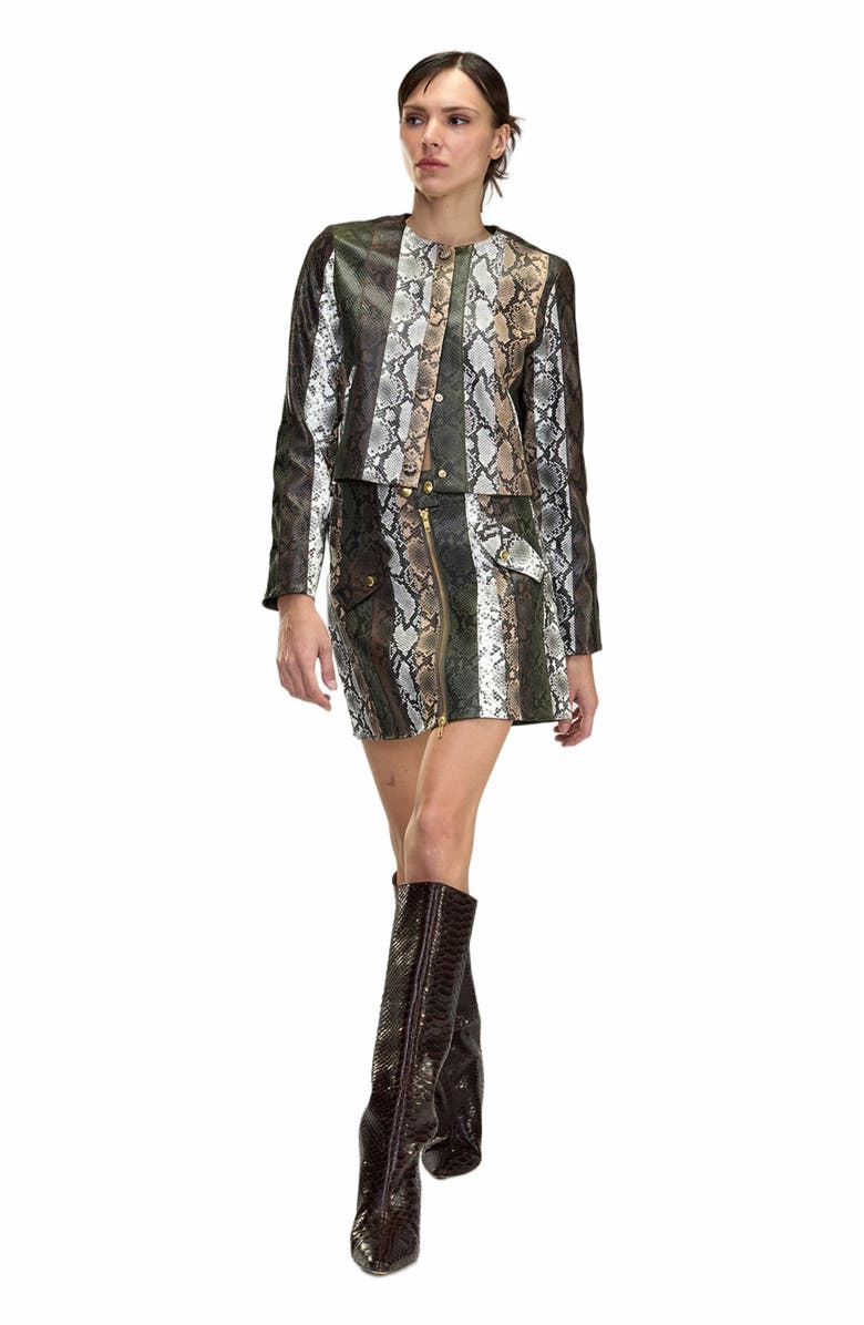 Cynthia Rowley Snake-Embossed Vegan Leather Cropped Jacket, Main, color,
