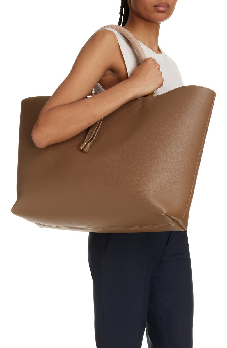 Chloé Large Marcie Grained Calfskin Leather Tote, Alternate, color, Dark Nut 29X