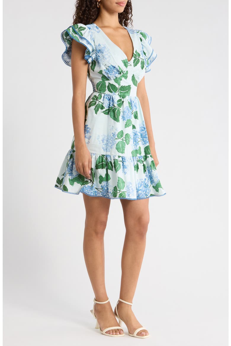 Mirla Floral Ruffle Minidress, Alternate, color, BLUE-GREEN-MULTI
