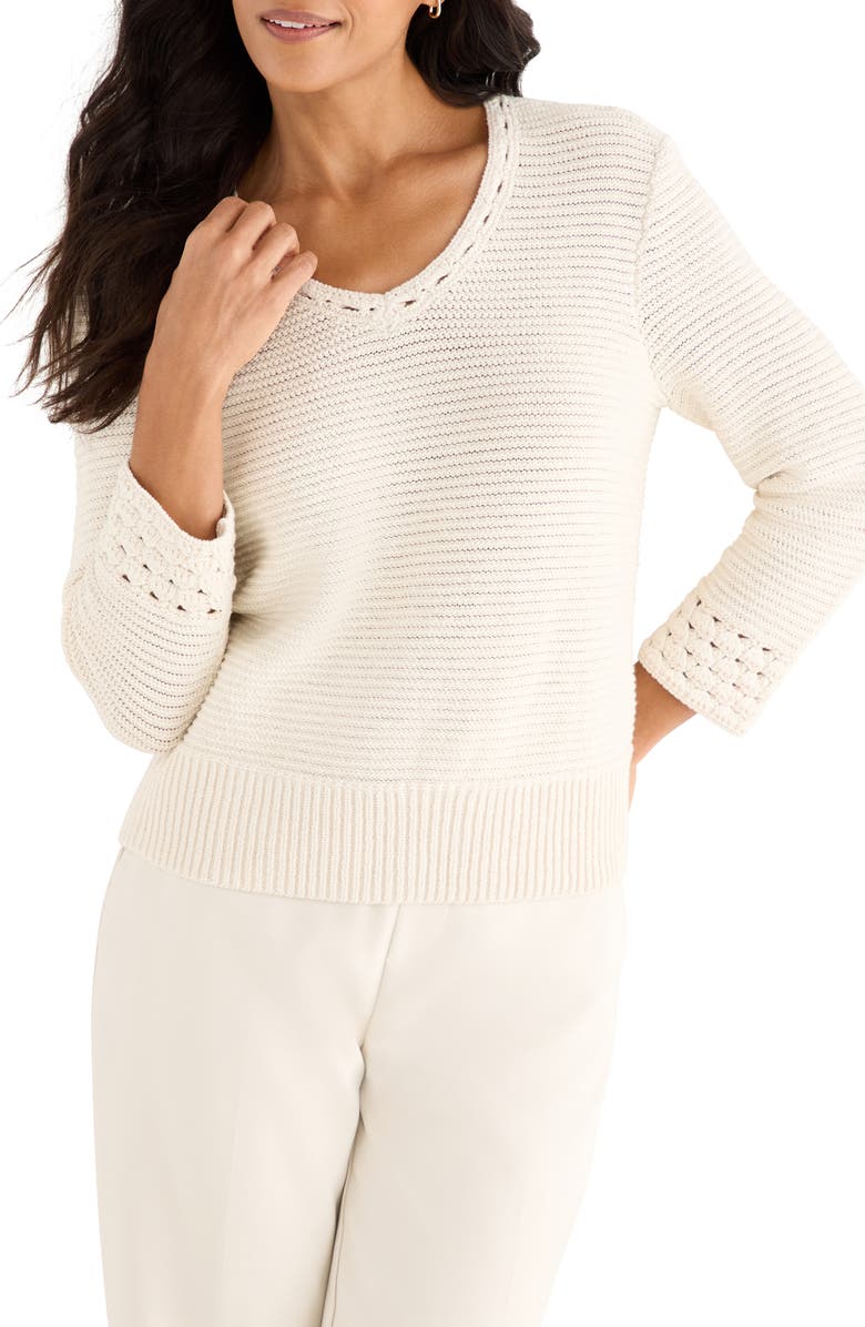 NIC+ZOE Edged Pop Stitch Sweater, Main, color, Coconut