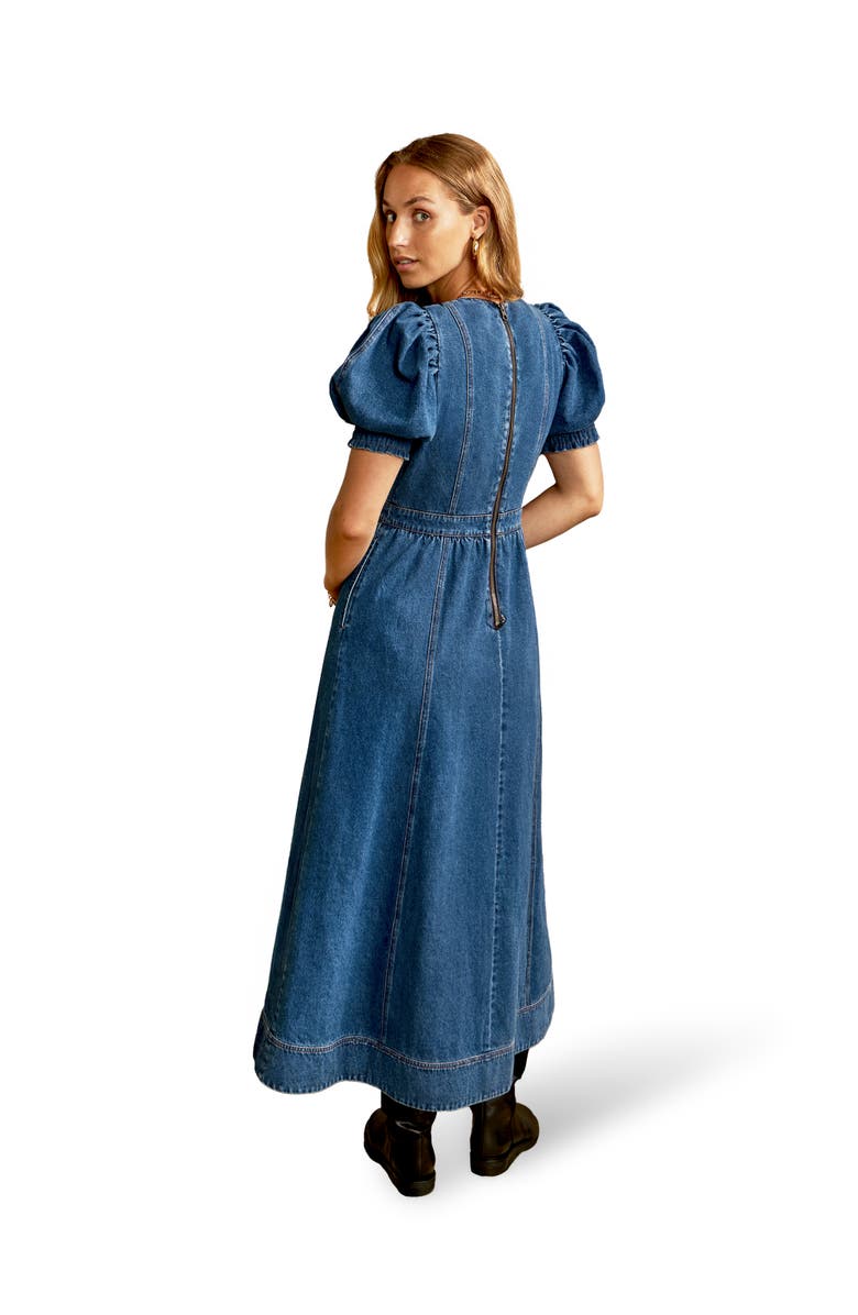 Ro&Zo Denim Short Puff Sleeve Midi Dress, Alternate, color, Blue