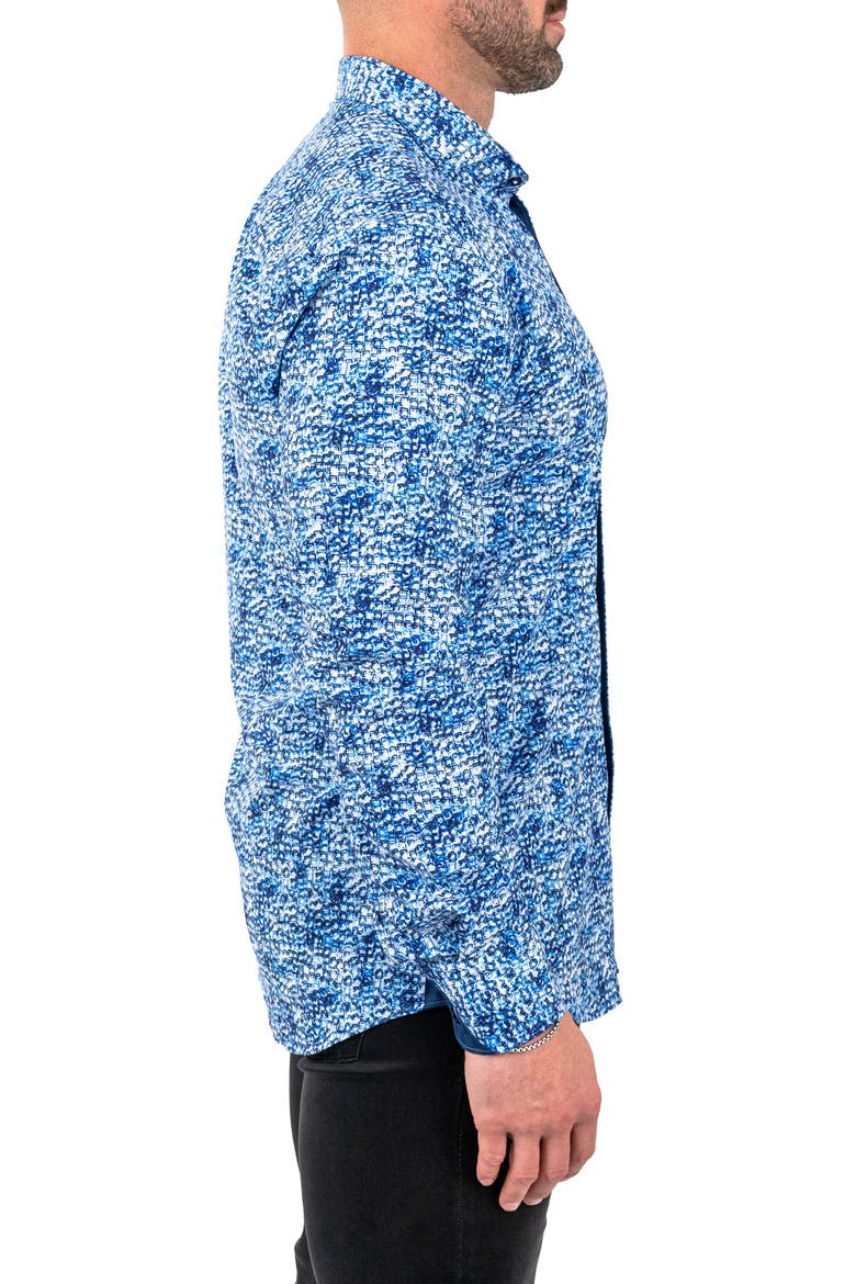 Einstein Stretchie Cubes Button-Up Shirt, Alternate, color, BLUE