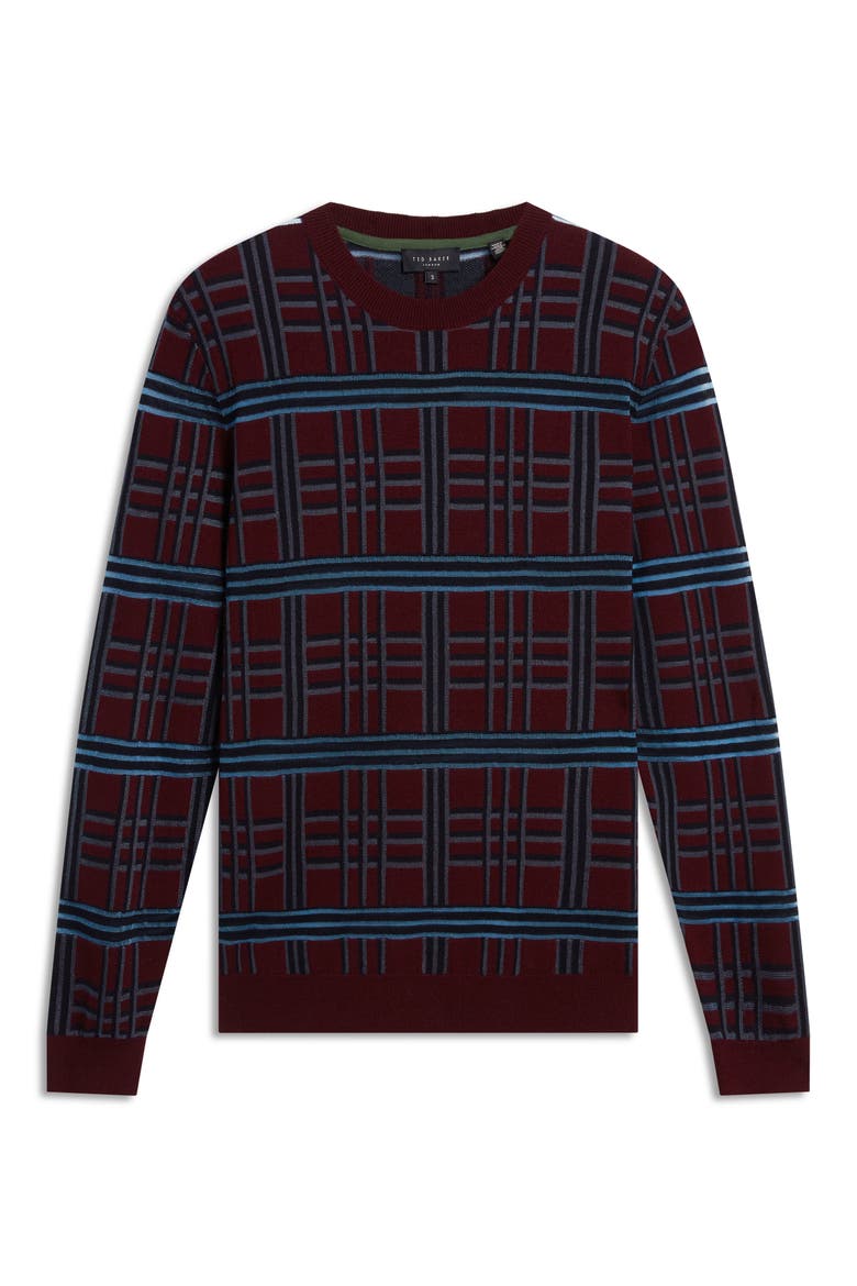 Eatton Plaid Crewneck Sweater, Main, color, MAROON