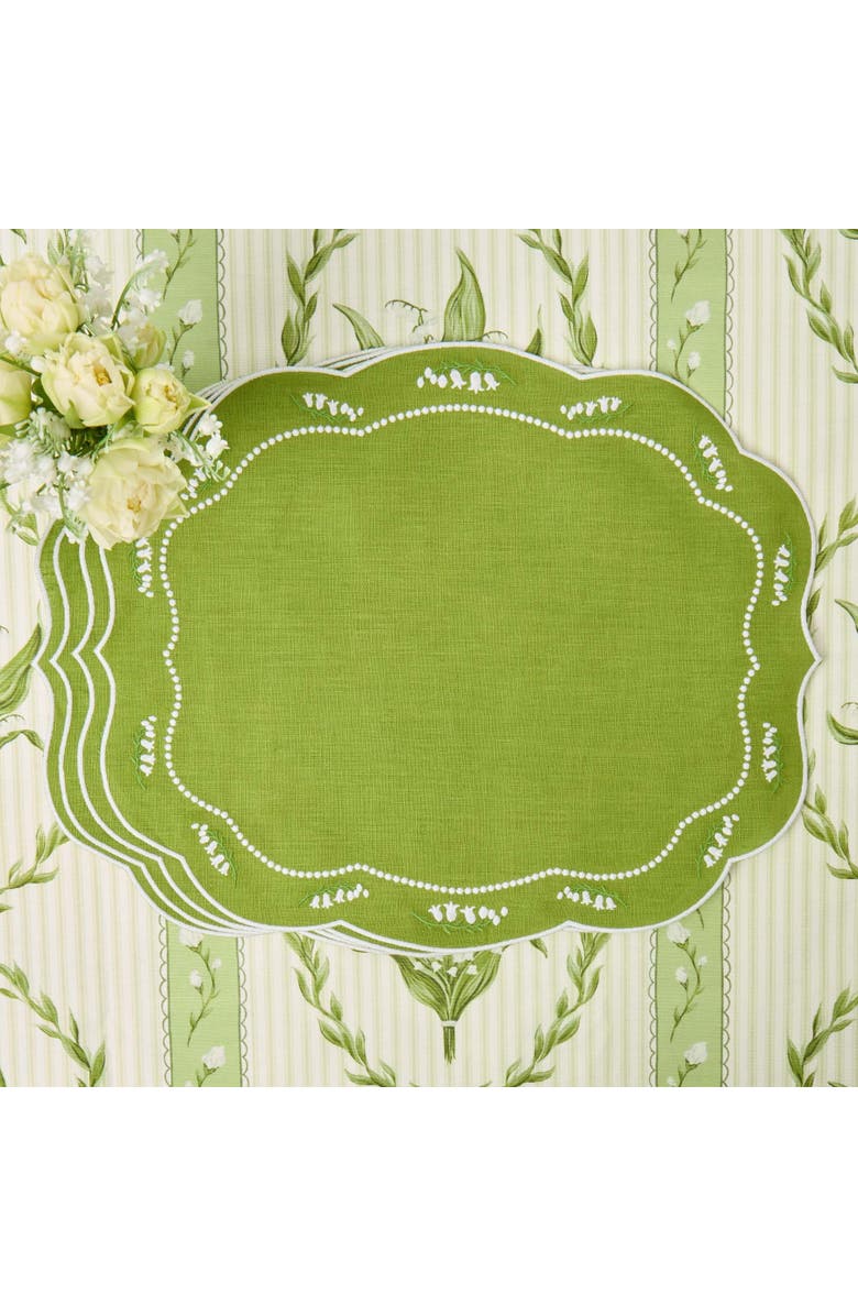 Mrs. Alice Green Lily of the Valley Eloise Linen Placemats, Main, color, Green