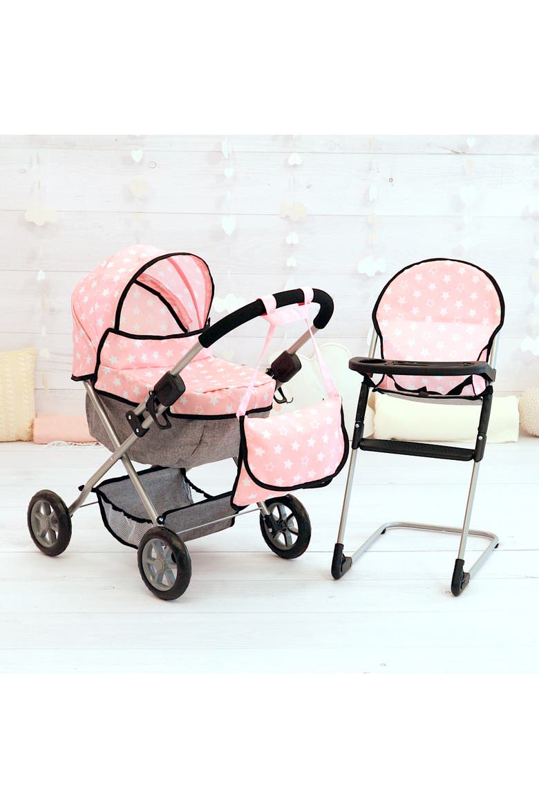 Cozy 3Piece Set Pram, Highchair & Bag For Dolls Up To 18, Alternate, color, Multicolored