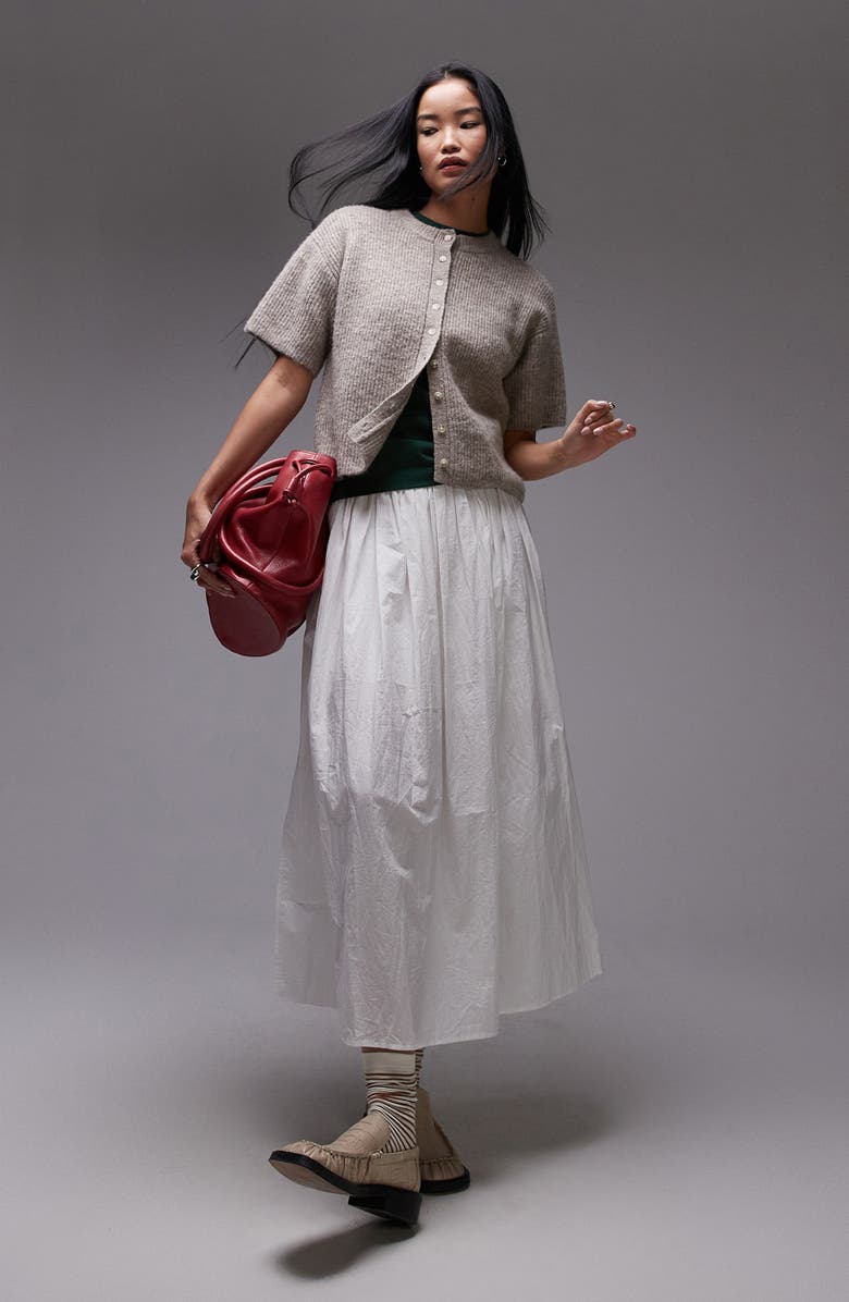 Topshop Short Sleeve Cardigan, Alternate, color, Stone