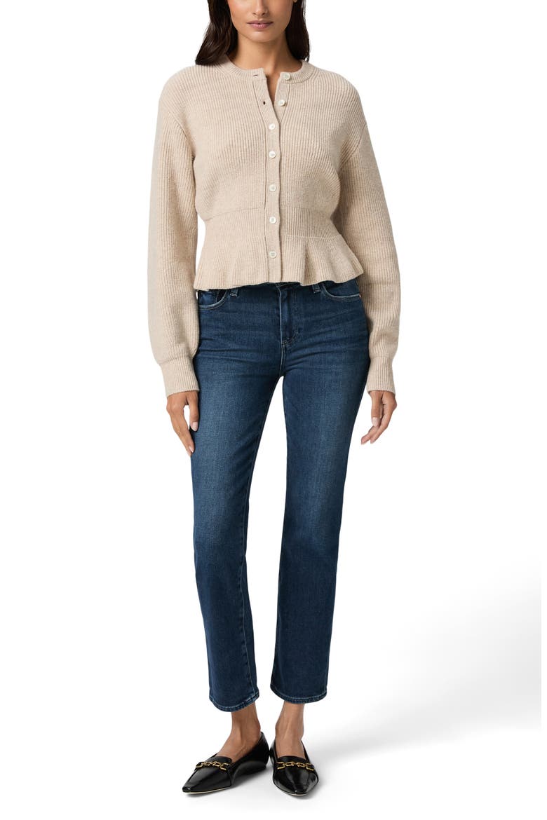 Roslin Wool Blend Peplum Cardigan, Alternate, color, TOFFEE