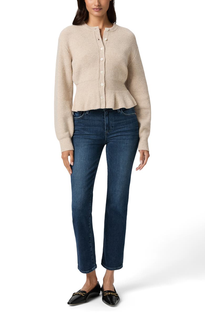 PAIGE Roslin Wool Blend Peplum Cardigan, Alternate, color, Toffee