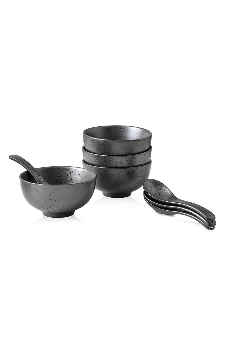 Stone Lain Valencia Porcelain 8-Piece Bowl and Spoon Set, Alternate, color, Metallic Grey
