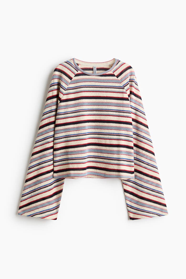 Long-sleeved Knit Top, Main, color, Light beige/striped