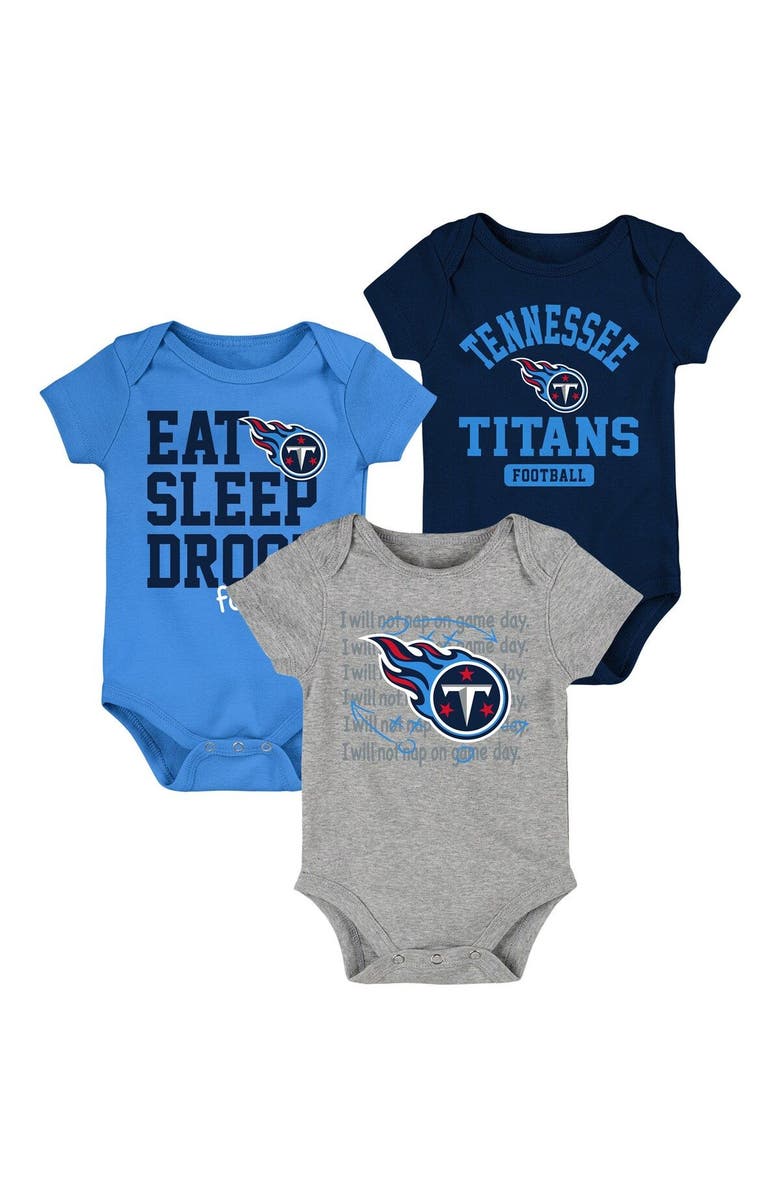 Outerstuff Newborn & Infant Navy/Light Blue Tennessee Titans Eat Sleep Drool Football Three-Piece Bodysuit Set, Main, color, 