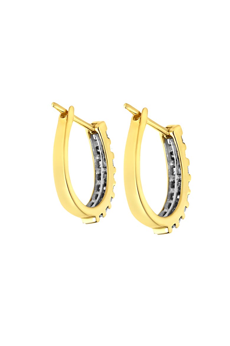 10K Gold Round and Baguette-Cut Diamond Hoop Earrings, Alternate, color, Yellow Gold