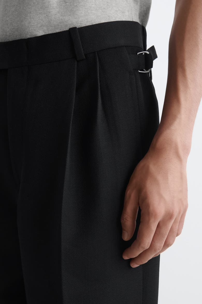Pleated Wool-Blend Relaxed-Fit Tapered Pants, Alternate, color, BLACK