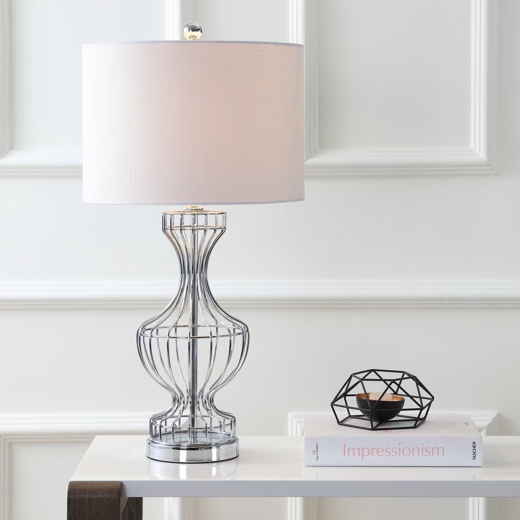 Jonathan Y Honore Metal Wire Frame Led Table Lamp In Chrome