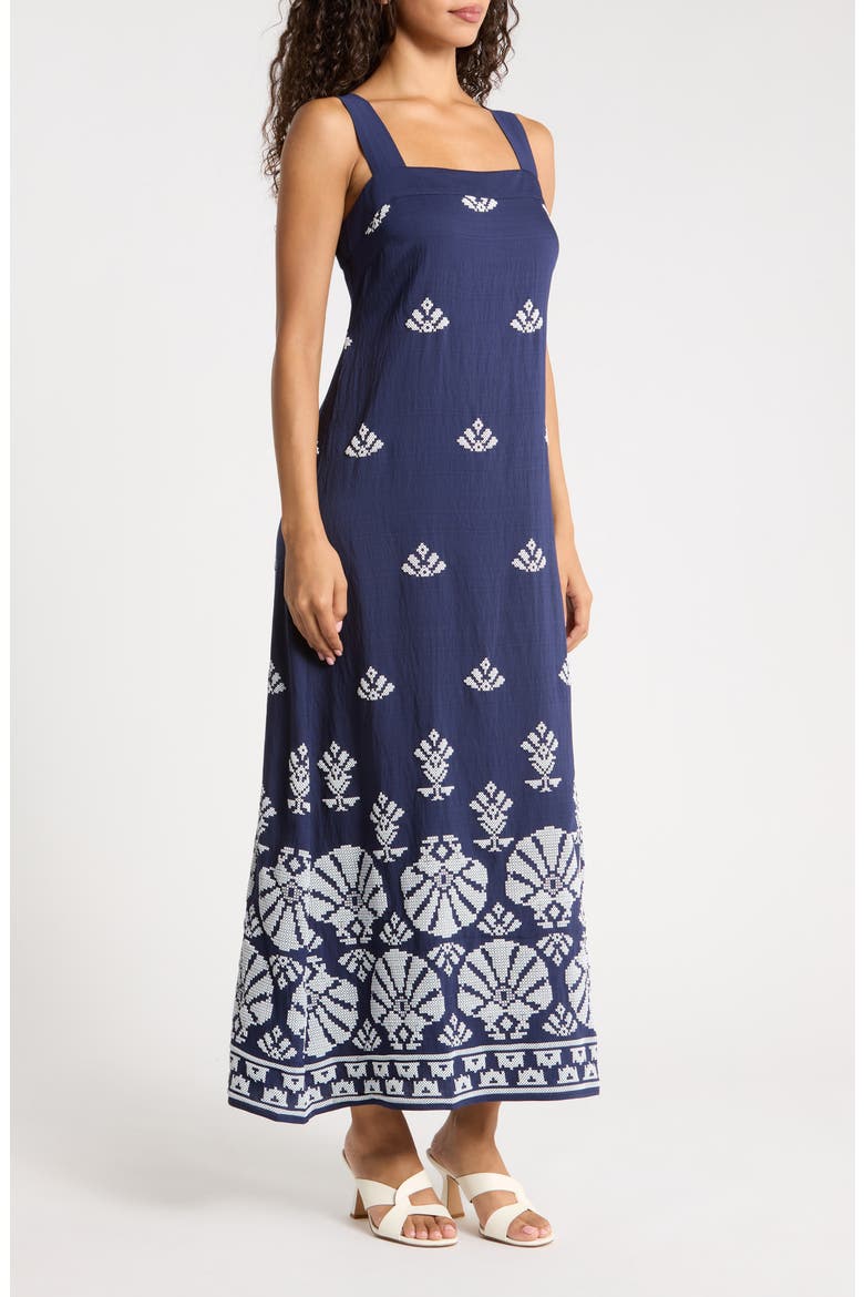 Geometric Print Midi Sundress, Alternate, color, MOOD INDIGO
