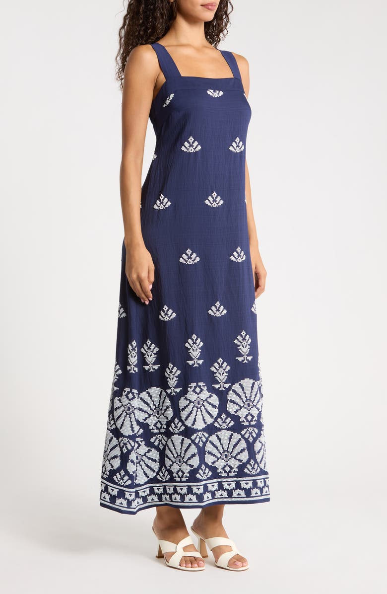 CeCe Geometric Print Midi Sundress, Alternate, color, Mood Indigo