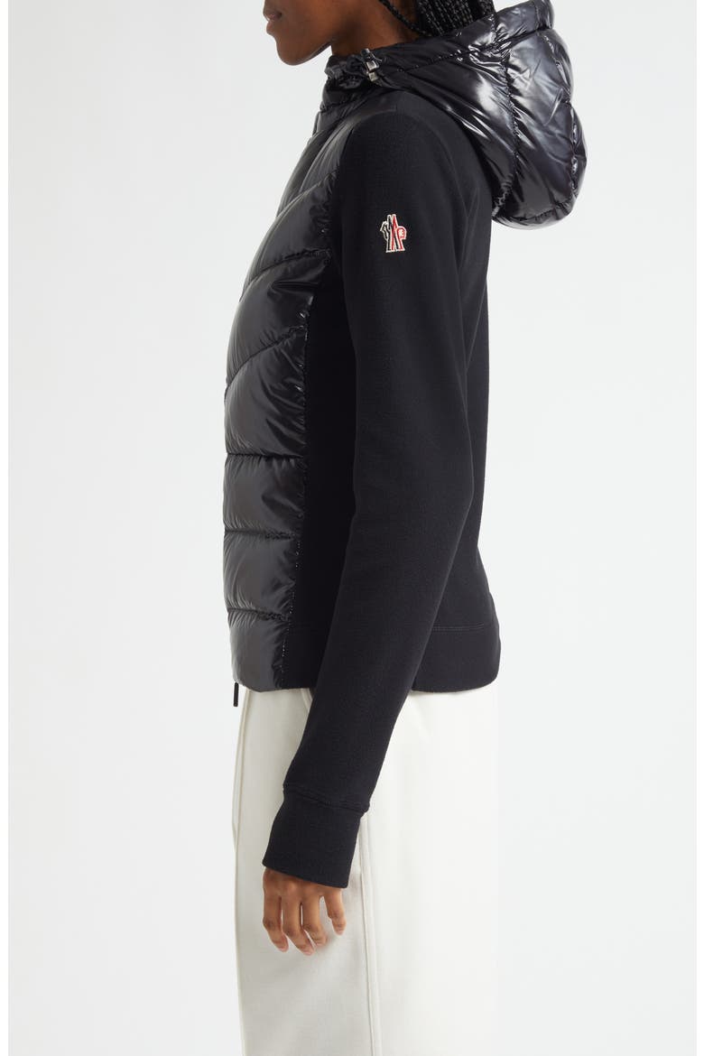 Fleece & Quilted Down Hooded Jacket, Alternate, color, BLACK