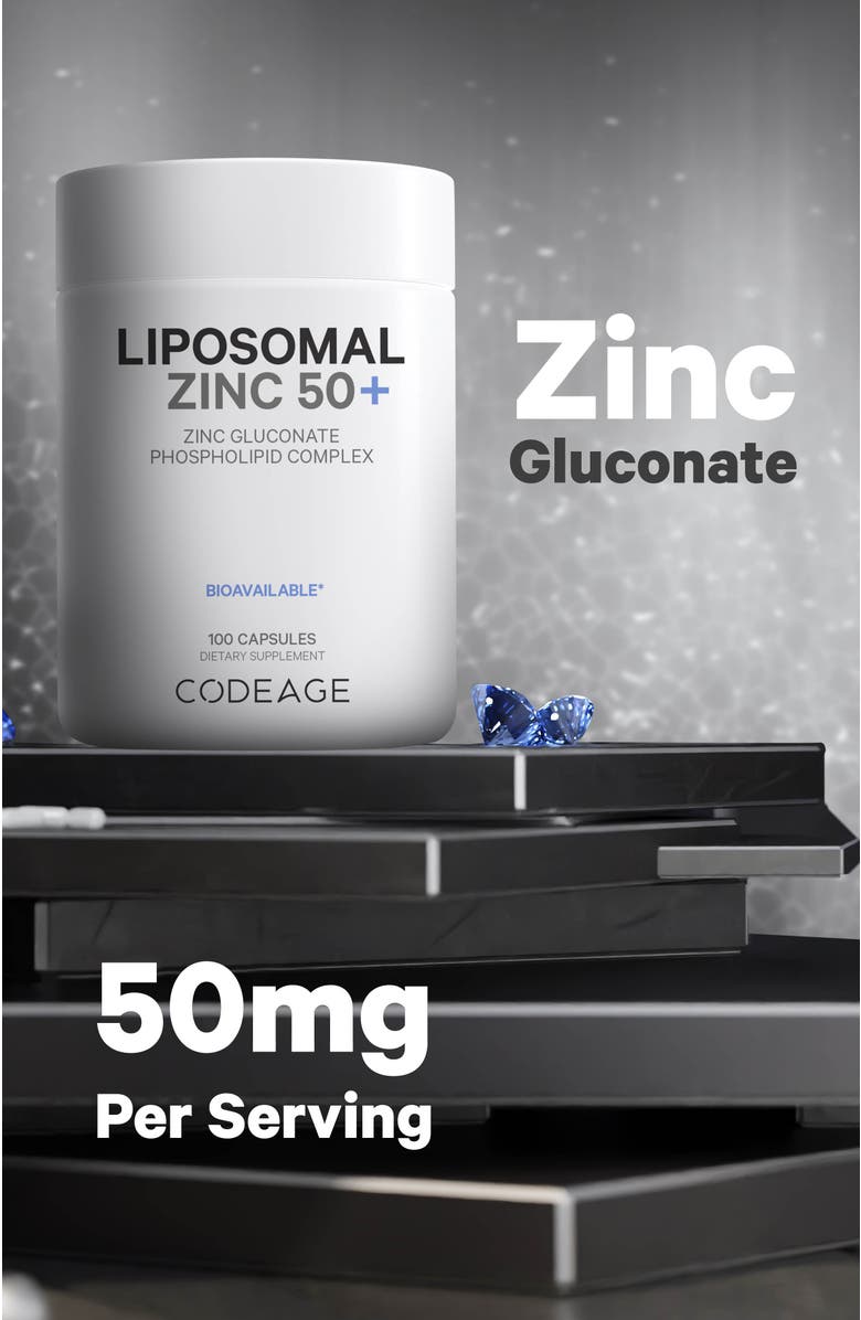 Codeage Liposomal Zinc Gluconate 50 mg Mineral Supplement, Alternate, color, White