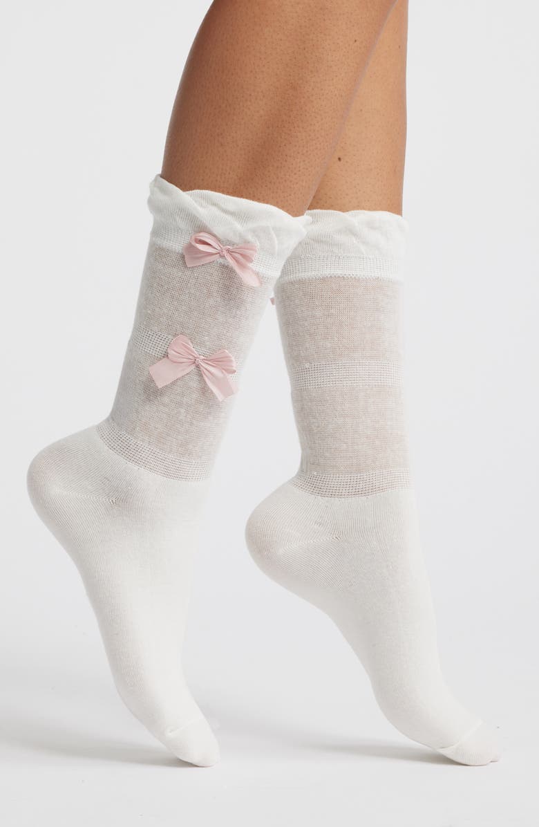 Casa Clara Primrose Bow Crew Socks, Main, color, White