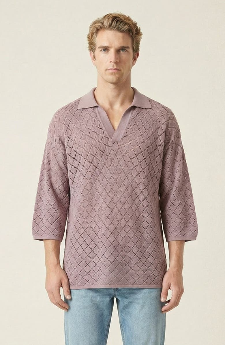 Modenaire Textured Quarter Sleeve Knit Polo Sweater, Main, color, Mauve